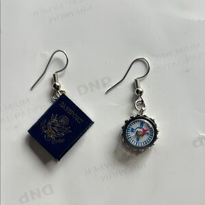 Handmade “WanderLust” Blue Passport and Compass Earrings